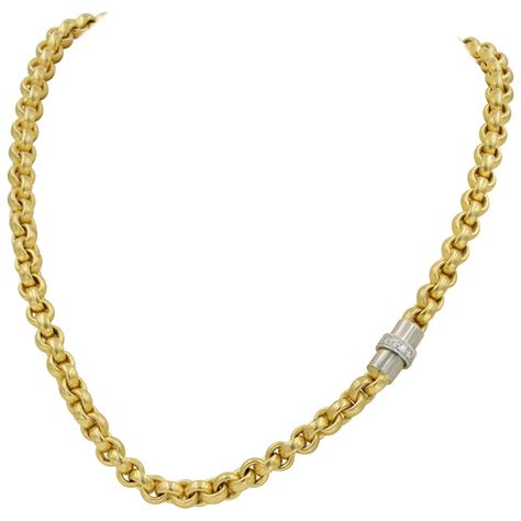 22 Karat Gold Necklace With Platinum And Diamond Clasp German At 1stdibs