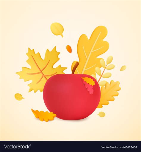 Red apple 3d element and autumn leaves fall Vector Image