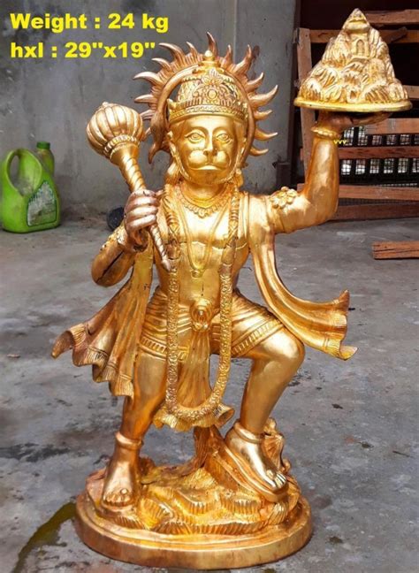 Golden Gold Plated Brass Hanuman Statue For Worship Size 4 Feet At