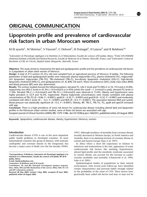 (PDF) Lipoprotein profile and prevalence of cardiovascular risk factors ...