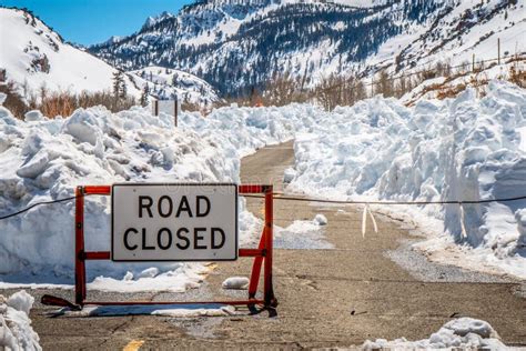 Road closed due to snow stock photo. Image of pines, snow - 18856278