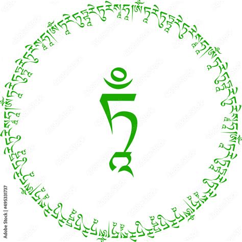 Vecteur Stock Tibetan Syllables Green Tara Mantra Om Tare Tuttare Ture