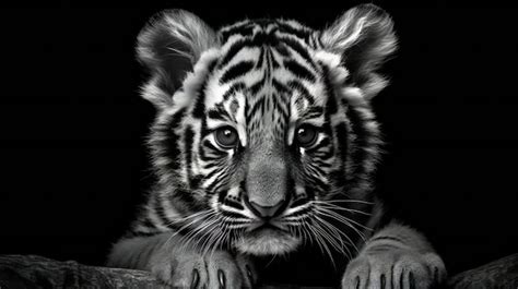 Premium AI Image | Close up of a tiger cub on a black background Black ...