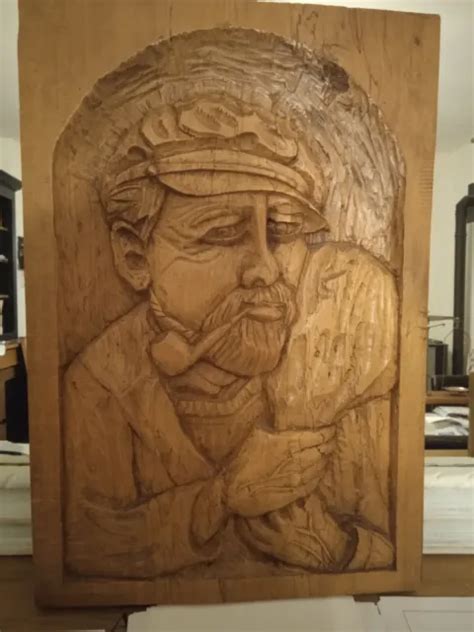 TABLEAU BOIS SCULPTÉ en relief sur planche en chêne de 4 5cm EUR 30 00