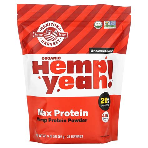 Manitoba Harvest Organic Hemp Yeah Max Protein Hemp Protein Powder Unsweetened 32 Oz 907 G