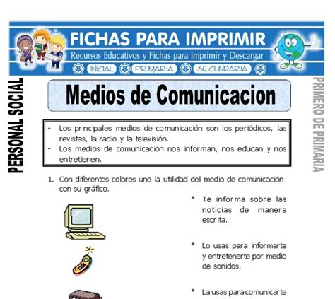 Medios De Comunicación Para Primero De Primaria Fichas Para Imprimir