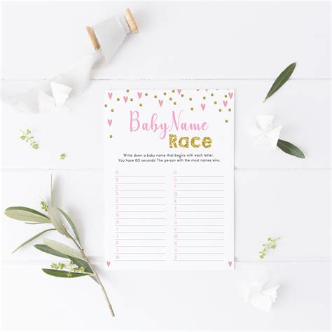 Baby Name Race Game Pink Baby Shower Games Printable Baby Etsy