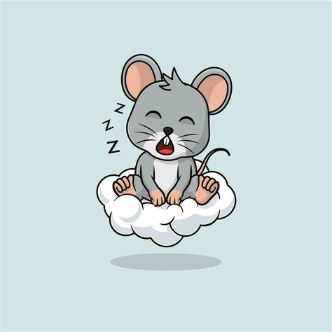 Vector Cute Baby Mouse Cartoon Sleeping On The Cloud Icon Illustration