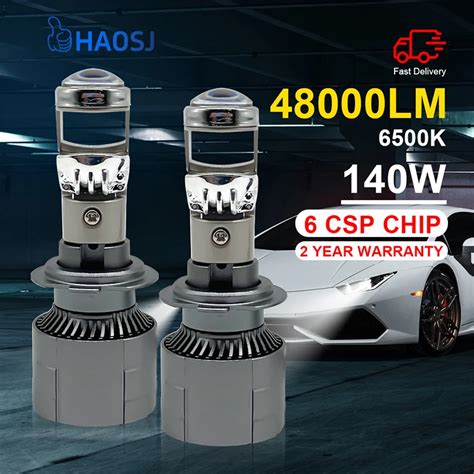 HAOSJ 2 Pcs H4 LED Headlight 6000K Car Mini H7 LED Headlight Projector