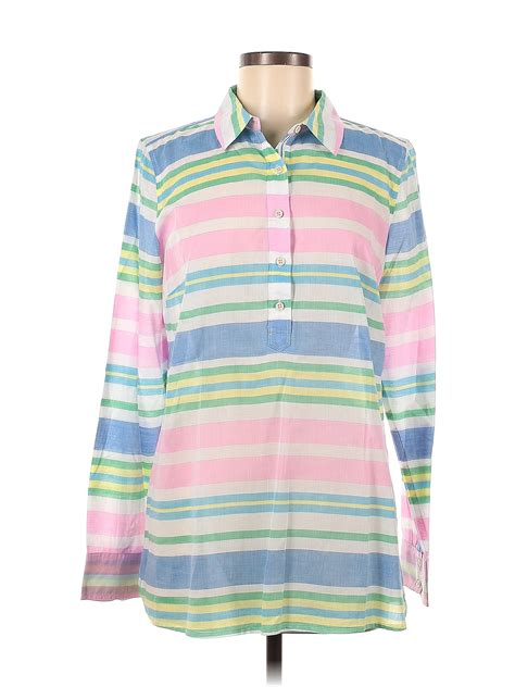 Talbots 100 Cotton Color Block Stripes Pink Long Sleeve Blouse Size M