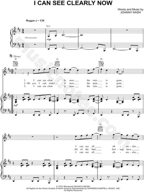 Johnny Nash I Can See Clearly Now Sheet Music In D Major Transposable Download And Print