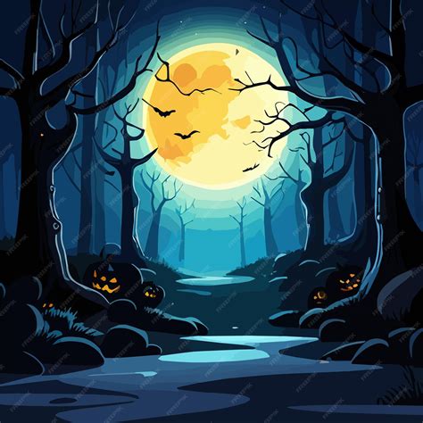 Ilustração Vetorial Abóbora De Halloween Fundo Noturno Assustador Com Nuvens De Lua Cheia