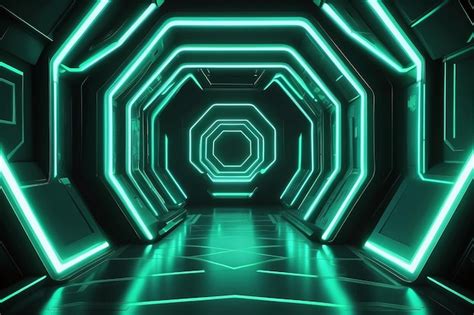 Premium Photo SciFi Green Glowing Neon Lights Hexagon Tunnel