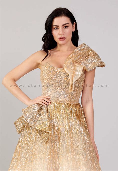 Matini Hot Couture One Shoulder Maxi Tulle A Line Regular Gold Prom