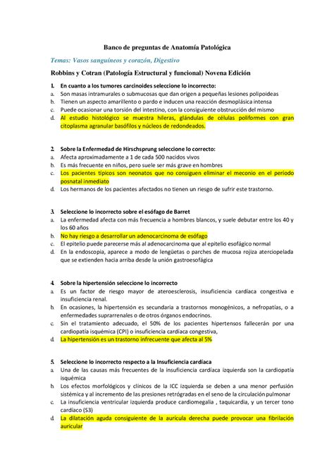 Banco De Preguntas Digestivo Vasos Sangu Neos Y Coraz N Res Menes De