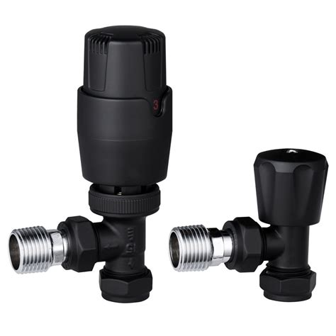 Apollo Modern Matt Black Angled Thermostatic Radiator Valves