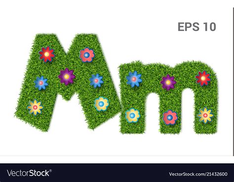 Letter mm with a texture of grass and flowers Vector Image