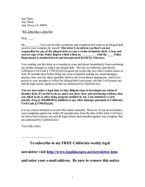 Sample Letter To California Creditor By Victim Of Identity Theft