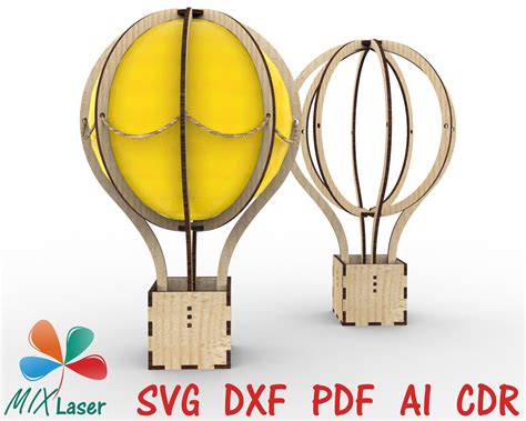 Hot Air Balloon Gift Box Svg Dxf Files For Laser Cutting Etsy