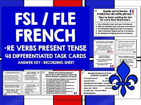 French Re Verbs Present Tense Task Cards Teaching Resources