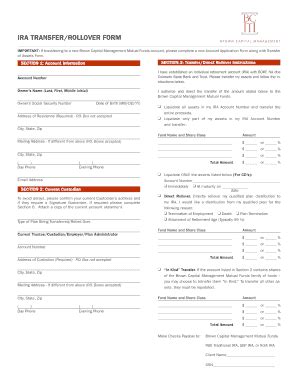 Fillable Online IRA Transfer Rollover Form IMPORTANT If Transferring