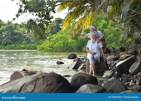 Resto Idoso Dos Pares Na Praia Tropical Foto De Stock Imagem De