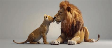 AI Image Generator of a Lion Cub Stands and Kisses His Sitting Lion ...