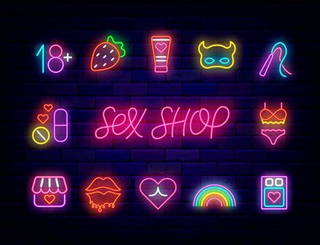 Sex Shop Neon Icons Collection Luminous Lettering Intimate Store