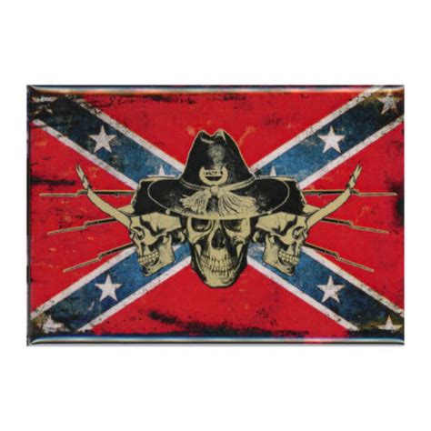 Confederate Skulls With Distressed Confederate Flag Magnet Civil War