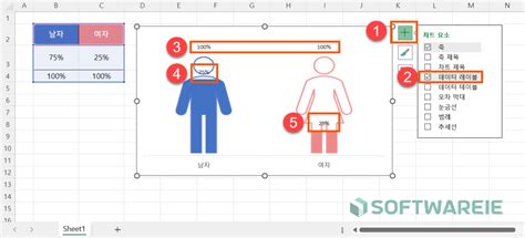 Excel 엑셀 남녀 인포그래픽 차트 만드는 방법성별 비율 그래프