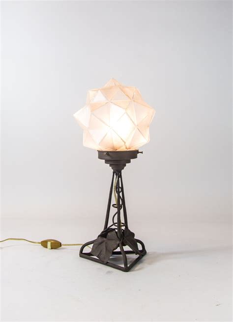 art deco table lamp geometric shapes cast iron base etsy