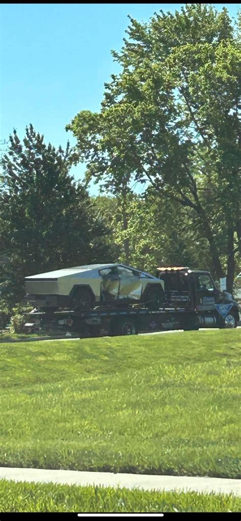 This Tesla Cybertruck Looks Like It Was T Boned By A Tank Totaled Or