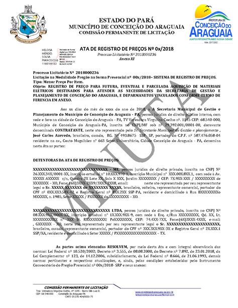 Minuta Do Contrato Prefeitura Municipal De Concei O Do Araguaia