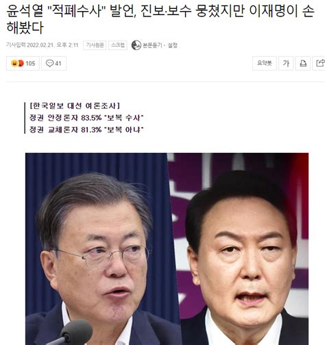 윤석열 적폐수사 발언 진보·보수 뭉쳤지만 이재명이 손해봤다 정치시사 에펨코리아