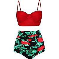 Angerella Women S Retro Style Polka Dot High Waist Swimsuit Bikini Set