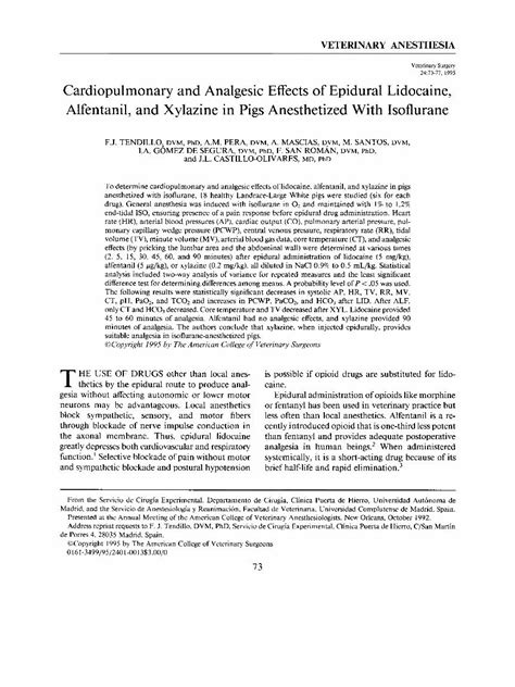 PDF Cardiopulmonary And Analgesic Effects Of Epidural Lidocaine