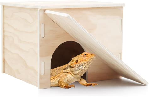 Large Bearded Dragon Hide Cave Wooden Lizard Hideout With