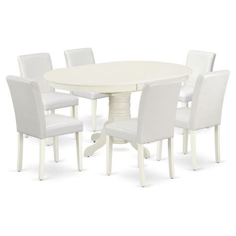 East West Furniture Avon 7 Piece Wood Dining Set With Leather Seat In