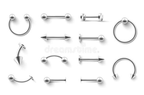 Metallic Piercing Jewellery Realistic Set Vector Illustration Beauty