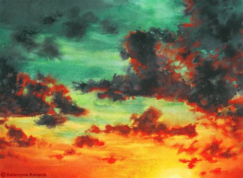 Watercolor Painting of the Colorful Sunset Sunset Clouds - Etsy ...