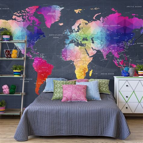 Carta Da Parati Moderna World Map Colourful Crystals Ordinare