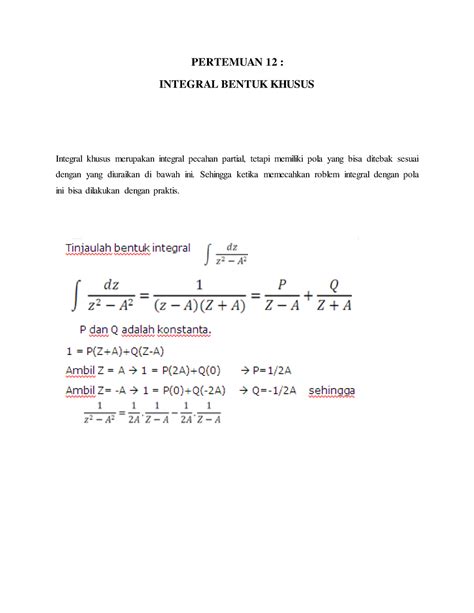 Pertemuan Integral Bentuk Khusus Pertemuan Integral Bentuk