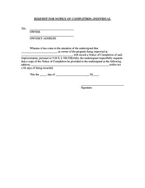 Nevada Request For Notice Of Completion Individual Pdffiller