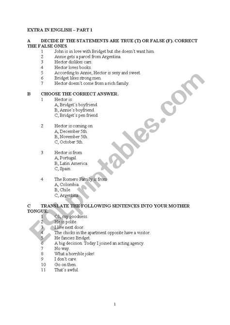 Extra in English series part 1 - ESL worksheet by Puskaste