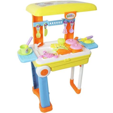 Kit Cozinha Infantil 3 Em 1 Vira Maleta E Mochila Bancada Rodinha