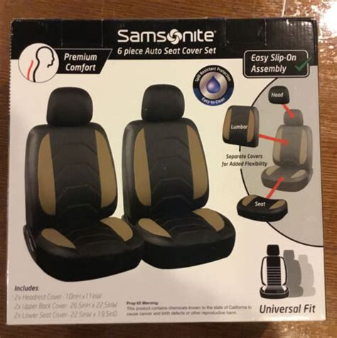 Samsonite Universal Fit 6 Piece Auto Seat Cover Set Black Beige Ebay