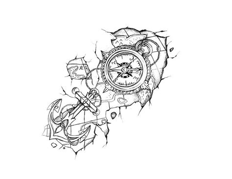 Compass With Anchor And Map Tattoo Design By Lapinetattoodesign Map Tattoos Tattoo Designs