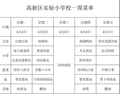 4月3日—4月7日菜单平安校园苏州高新区实验小学校