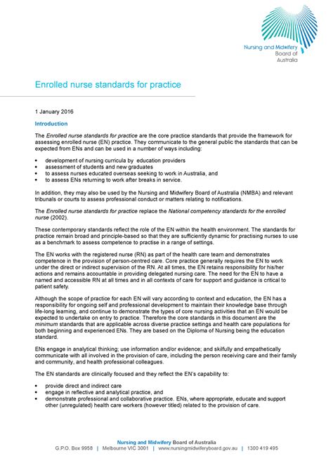 Nursing And Midwifery Board Standards For Practice Enrolled Nurses