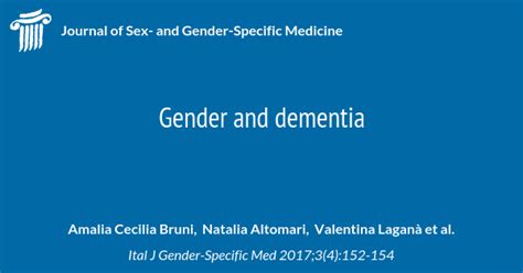 Gender And Dementia Journal Of Sex And Gender Specific Medicine